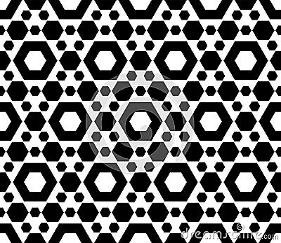Geometric seamless pattern, black & white hexagons Vector Illustration