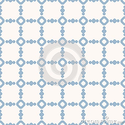 Geometric seamless pattern with circles, dots, square grid. Soft blue and white Vector Illustration