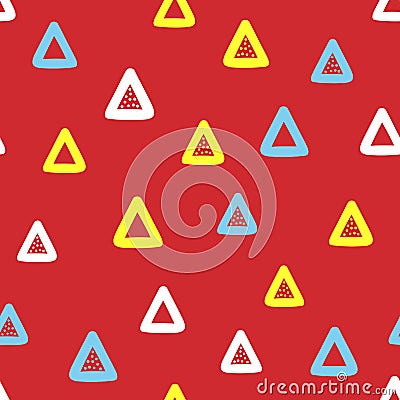 Geometric seamless pattern drawn by hand. Bright endless print with repeating triangles. Vector Illustration