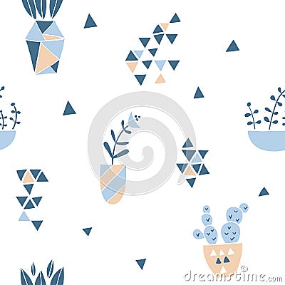 Geometric seamless pattern with flowers Vector Illustration