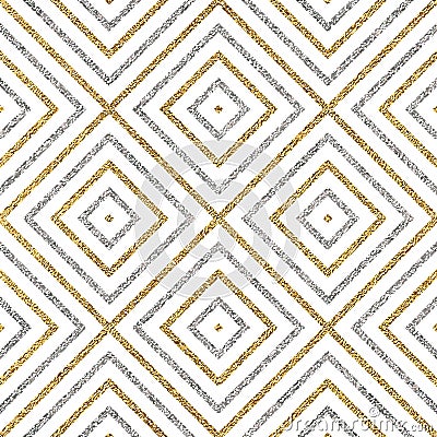 Geometric seamless pattern of gold silver diagonal lines or strokes Vector Illustration