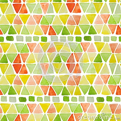 Geometric seamless pattern with hand drawn watercolor squares and triangles. Modern colorful mosaic abstract background with trian Stock Photo