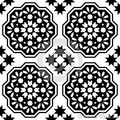 Geometric seamless pattern, Moroccan tiles design, seamless black tile background Stock Photo