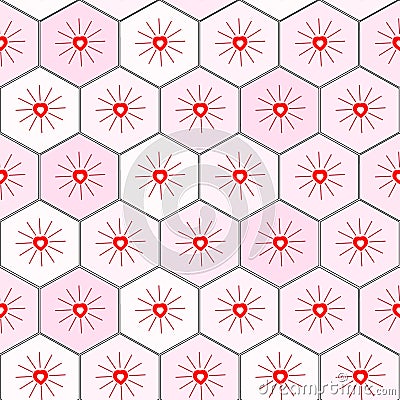 Geometric-seamless-pattern-of-pink-hearts,-vector Vector Illustration