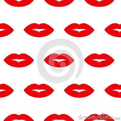 Geometric seamless pattern with red lips. Vector illustration Cartoon Illustration