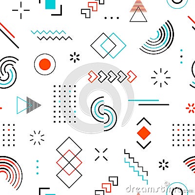 Geometric seamless pattern. Repeating abstract geometry background. Memphis shape. Repeated cool school sample. Design prints Vector Illustration