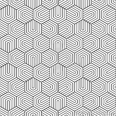 Geometric seamless pattern. Repeating hexagon lattice. Repeated black line isolated on white background. Modern honey prints Vector Illustration