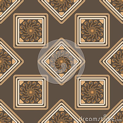 Geometric seamless pattern, rhombus with an unusual pattern on a brown Vector Illustration