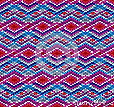 Geometric seamless pattern with transparent impose rhombs, endless ethnic vector background. Never-ending colorful decorative com Vector Illustration