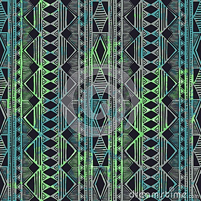 Geometric seamless pattern. Vertical orientation. Green and blue Vector Illustration