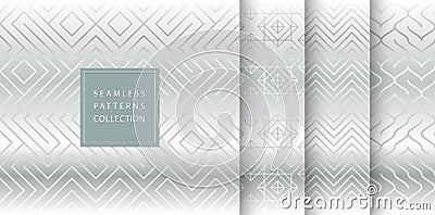 Geometric seamless silver pattern background. Simple vector graphic gray print. Repeating line abstract texture set. Minimalistic Vector Illustration