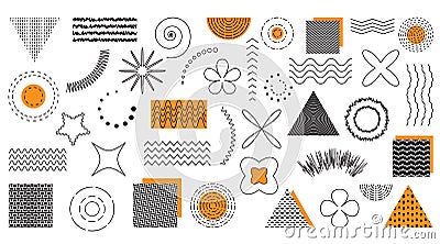 Geometric shape design. Abstract line elements, circle Memphis figures, modern geometry dots lines and circles and Vector Illustration