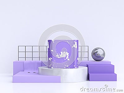 purple-violet white geometric shape group set minimal abstract 3d rendering marble Stock Photo