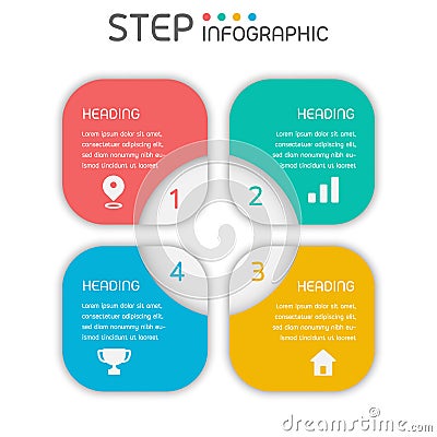 Geometric shape infographic elements with steps,options,processes or workflow.Business data visualization.Creative 4 pieces Vector Illustration