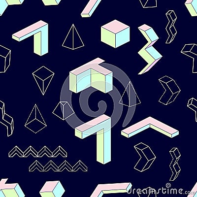 Geometric shapes. Abstract seamless vector pattern with isometric elements. Vector Illustration