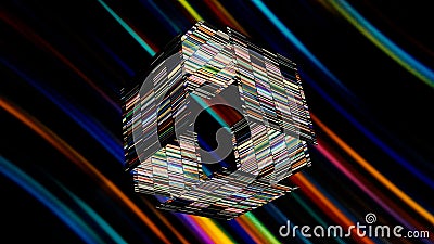 Geometric shapes in abstraction. Motion. A bright circle of purple and a square of blue and green that shimmer with Stock Photo