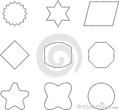 Geometric shapes. Black geometric figures. Set of vector images. Square, rectangle, triangle, circle, star, trapezium, ellipse Vector Illustration