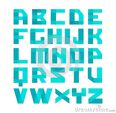 Geometric shapes blue font alphabet. Overlay transparent style letters. Easy color tint ability Vector Illustration