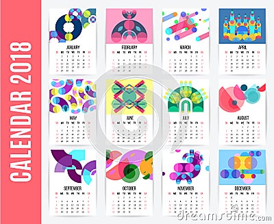 Monthly Calendar Design Set Vector Illustration