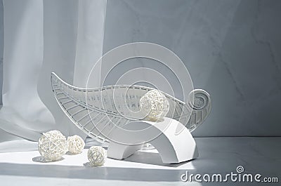 Geometric shapes, decorative plate and on a gray background. Stock Photo