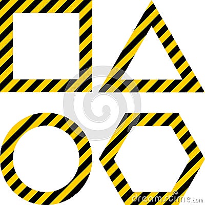 Geometric shapes layout with warning yellow and black stripes Vector Illustration