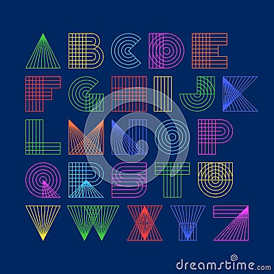 Geometric shapes linear alphabet Vector Illustration