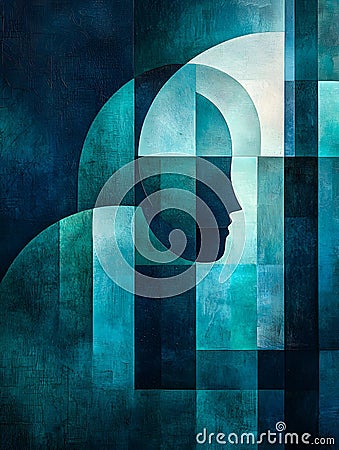 Geometric shapes and a silhouette create an intriguing design conveying thoughtfulness. Generative AI Stock Photo
