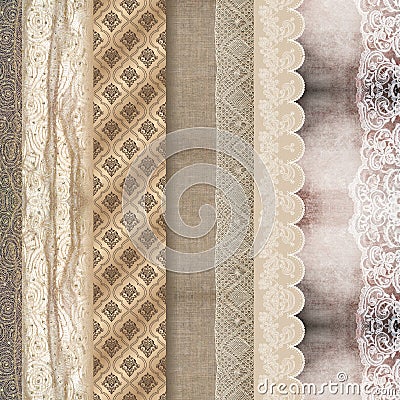 Geometric silk scarf design with embroidered lace and tulle fabric Stock Photo