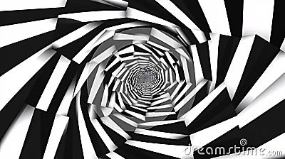 The geometric spiral pattern, characterized by sharp lines, forms a bold monochrome design that produces a hypnotic effect, Stock Photo