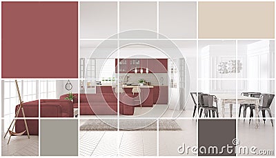 Geometric square mosaic graphic effect with copy space for text, presentation template, scandinavian kitchen with living room, con Stock Photo