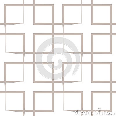 Geometric square seamless pattern. Quadrate brush wrapping texture. Tile grid wallpaper design in beige and white colors Stock Photo