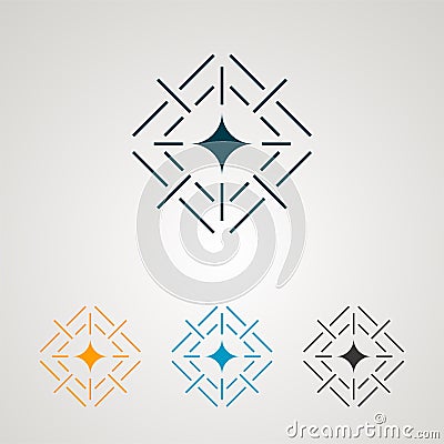 Geometric star logo. Firework icon design. Power of explosion sign. Rhombus sunburst with rays. Modern and minimal logotype Stock Photo