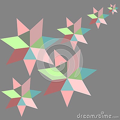 Geometric star vector background pattern abstract colorful art with diamond and triangle shapes grey pink green red beige blue Vector Illustration