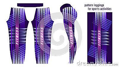 Geometric stripe pattern purple leggings for sports activities Vector Illustration