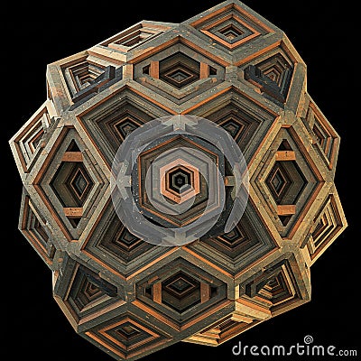 Geometric structure with a complex, three-dimensional design featuring interlocking polygons Stock Photo