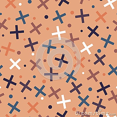 Geometric style seamless pattern. Crosses and circles. Abstract background Stock Photo