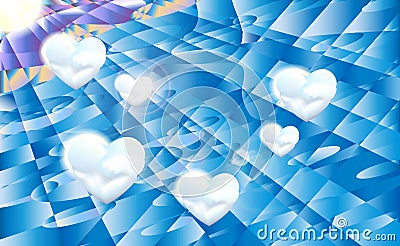Geometric sunlight background blue sky with white clouds and sun, vector illustration. Vector Illustration
