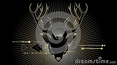 Geometric tattoo golden luxury deer lines background card illustration Vector Illustration