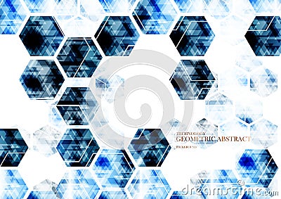 Geometric technological digital abstract modern blue hexagon background vector Vector Illustration