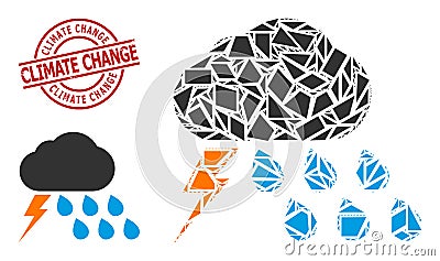 Geometric Thunderstorm Weather Icon Mosaic and Distress Climate Change Stamp Vector Illustration