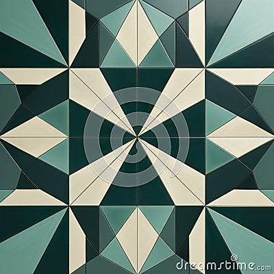 Geometric Tile: Dark Emerald And Light Beige Modular Sculpture Stock Photo