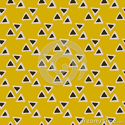 Geometric triangle seamless pattern on yellow background. Creative scribble geometric wallpaper Cartoon Illustration
