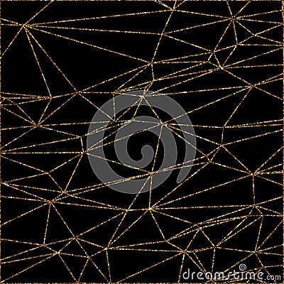 Geometric triangles glitter pattern. Gold trendy glitter on black Stock Photo