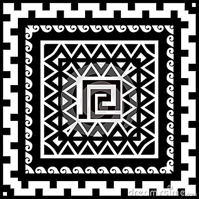 Geometric tribal black and white vector square pattern. Greek style ornamental monochrome background. Patterned decorative ethnic Vector Illustration