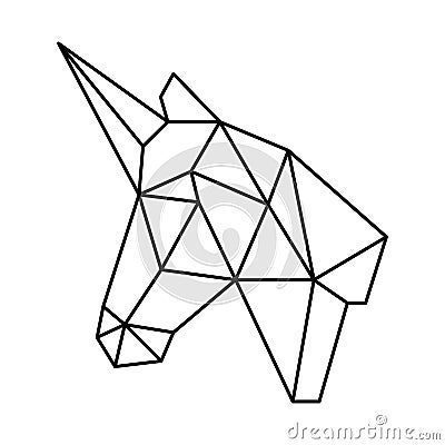 Geometric unicorn head polygonal origami black outline simple Vector Illustration