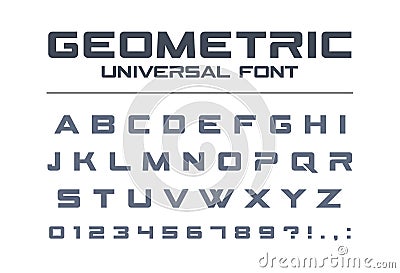 Geometric universal vector font. Technology, sport, futuristic, future techno alphabet. Vector Illustration