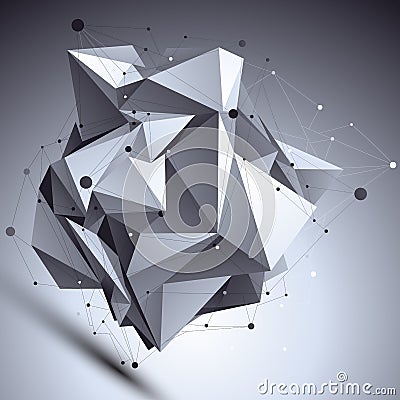 Geometric vector abstract 3D complicated lattice backdrop, asymmetric eps8 conceptual tech illustration with connected lines and Vector Illustration