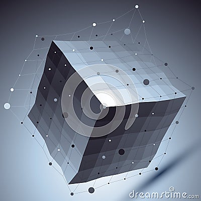 Geometric vector abstract 3D complicated lattice backdrop, contrast eps8 conceptual tech deformed cube. Vector Illustration