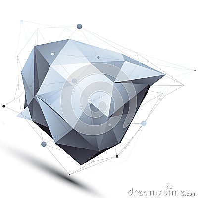 Geometric vector abstract 3D complicated lattice object, silver Vector Illustration