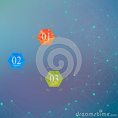 Geometric vector background molecule and communication . Connected lines with dots . Watercolor hexagonal shape banners Vector Illustration